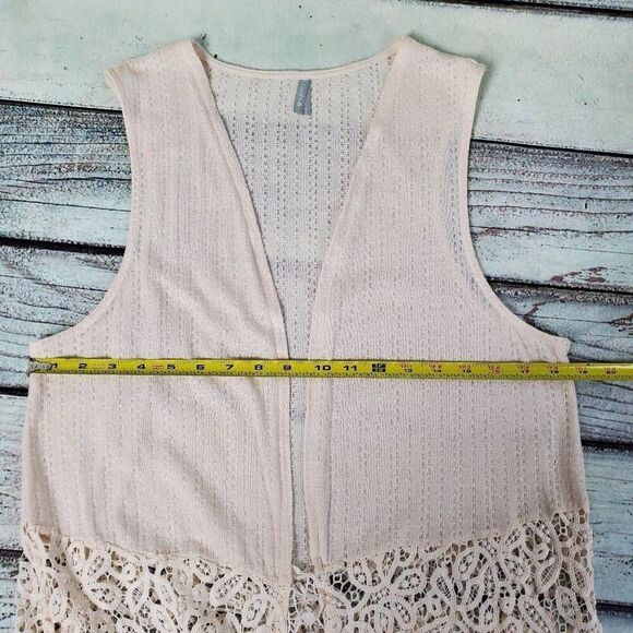 Vanity Cream Sleeveless Open Front Lace Fringe Vest Size L Boho Festival Cardiga - Picture 4 of 8